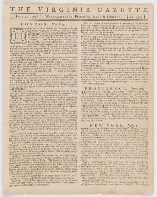 SCNP1969.1.8, The Virginia Gazette, No. 1302, July 20, 1776