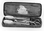 C70-1183. Set of six teaspoons, sugar tongs, and case: 1954-563,1-8.