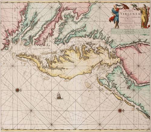 Pas Kaart/ Van Zee Kusten van / VIRGINIA/ Tusschen/ C. Henry en t Hooge Land van Renselaars Hocek...