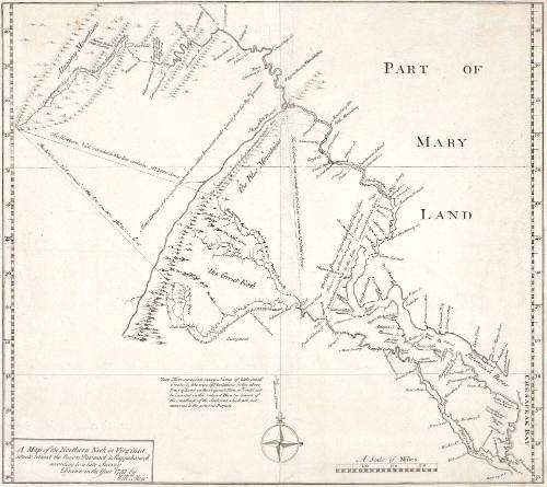 A map of the Northern Neck in Virginia situate betwixt the Rivers Patomack & Rappahanock according to a late Survey Drawn in the Year 1737