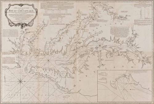 A NEW AND ACCURATE CHART/ OF THE/ BAY OF CHESAPEAKE,/ with all the Shoals, Channels, Islands, Entrances, Soundings, and Sailing-marks,/ as far as the Navigable Part of/ THE RIVERS PATOWMACK, PATAPSCO AND NORTH-EAST.