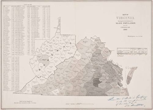 Map of Virginia Showing the distribution of its Slave Population from the Census of 1860 Washington, June 13th 1861