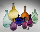 Colored glass grouping; 1950-369, Bottle; 1955-386, Bottle; 1930-621, Bottle; 1930-620, Sugar B…